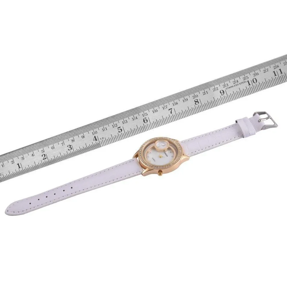 STRADA Watch White Austrian Crystal YG Plated